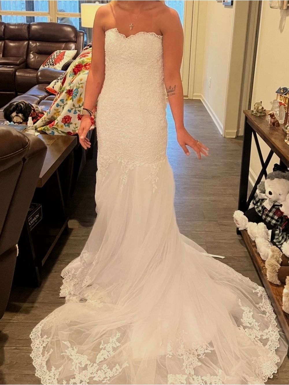 Strapless White Lace Mermaid Wedding Dress